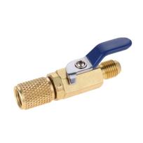 Refrigeration Ball Valve Connector for R12, R134A, R410A with 1/4SAE Inner and Outer Connections (BV1414) Red Cap