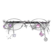 Personalized Sweet Cool Spicy Girl Eyeglasses Fashion Star Diamond Small Frame Elliptical Glasses For Women Trendy Eyeglasses A2 gray