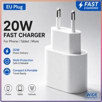 Original Portable 20W USB-C PD Fast Charging Charger EU Plug Type C Wall Power Adapter For iPhone 8 To 17 iPad AirPods balta