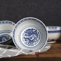 Jingdezhen mėlynos ir baltos spalvos porceliano stalo indų dubuo Kinų drakono raštas Keraminis ramen sriubos dubuo Stalo dekoracija 4.5 inch gray