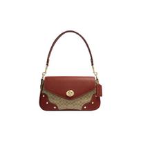 COACH shoulder bag Millie 27 Classic Presbyopia Turnlock Closure Icon Coated Canvas with Fine Pebbled Leather Hand-held Large Women's Khaki ruda
