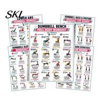 Total Body Fitness Set 5 Pcs Dumbbell Workout Poster Set, Full Exercise Charts for Back, Core, Arm, Glutes Legs, Strength Training Guide Wall 5pcs gray