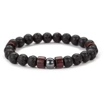 8mm Volcanic Stone Men's Bracelet with Lava Wood Beads Elastic Handmade Wristband 19cm black