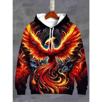 Men's 3D Flame Phoenix Hoodie - Vibrant Long Sleeve Casual Sweatshirt with Drawstring Pocket, Polyester S black