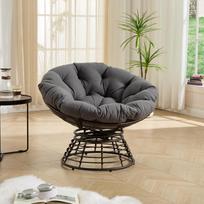 Patogus Ergonomiškas Rotango Papasan Krėslas, 360 laipsnių besisukantis, Vidinis Lauko, su Minkšta Stora Pagalve, Svetainei, Miegamajam pilka