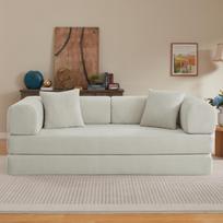 Be rėmo sofa, sofa-lova, kurią galima paversti miego lova, tataminė grindų sofa svetainei, įsk.. 2 pagalvės ir plieninis rėmas smėlis