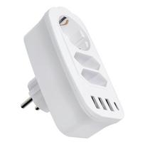 Power strip with 3 sockets max 16A with 3x USB A, 1x type C ports E06 white
