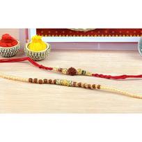 Rakhi rinkinys iš 2 apyrankių draugystės šventei, Rakhi rinkinys iš 2 apyrankių draugystės šventei, Indija 8,6 x 5,4 x 1,9 sm; 20 g beige