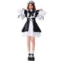 Black & White Lolita Maid Costume Dress for Women & Crossdressers XXL juoda