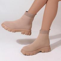 Spring and Autumn Mesh Breathable Candy Color Sponge Cake Thick-soled Short Boots Large Size Sock Boots for Women 35 brown