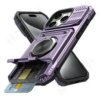 Karinės kokybės dėklas iPhone 11 13 14 15 16 Pro Max, su magnetiniu besisukančiu žiedu, stoveliu, tvirtas, apsaugantis nuo kritimo, piniginės dangtelis For iPhone 15 Pro gray