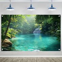 2D Lush Rainforest Waterfall Wall Tapestry Tropical Nature Background Cloth for Home 47.2x31.5inch/120*80cm gray