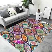 Large Size Vibrant Mandala Patchwork Area Rug Layer Texture Detail Home Living Room Decor Carpet 40X60cm black