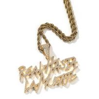THE BLING KING Real Hasta La Muerte Rapper Anul Fashion Pendant Necklace Iced Out Cubic Zirconia 2Rows Letters Hiphop Jewelry Rope chain&16inch beige