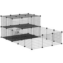 Pet Playpen with Door, Guinea Pigs Metal Mesh Cage for Small Animal, Chinchilla, 175 x 105 x 70 CM, Black 175 x 105 x 70 cm