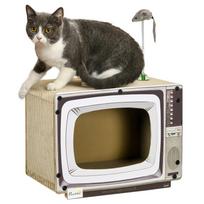TV-Shaped Scratching Board with Scratcher, Catnip, Toy Rat, Cat Scratcher for Indoor Cats, 43 x 23 x 32.5cm 43 x 23 x 32.5 cm