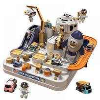 Introducing Our Puzzle Space Adventure Race Track Playset - Kids Inertia Car Toy with Sliding Tracks and Parking Lot - Perfect