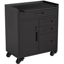 Mobilus įrankių laikymo spintelė – Garažo organizatorius su užrakinama skyriumi ir 4 stalčiais, Ratukuotas plieninis spintelė, Matmenys A 87,3 × P 75 × G 42 cm 75 x 42 x 87.3 cm juoda