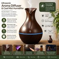 DEVER Ultrasonic Aroma Diffuser & Cool Mist Humidifier for Home Bedroom | Essential Oil Compatible Air Humidifier with LED Ambient Light | Wood G gray