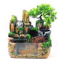 Vidaus stalinis atsipalaidavimo krioklys, mažas dirbtinis bonsai, mini akmenukų fontanas su LED apšvietimu ir purkštuvu, apšviestas krioklys ruda