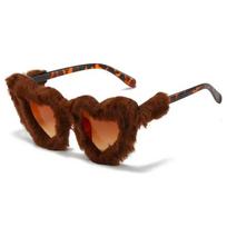 Fashion Brand Fluffy Glasses Anti-sunburn Womens Super Soft Fur Sunglasses Sunglasses Funny Party Womens Fashion Rectangle brown