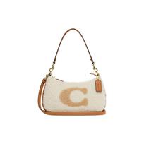 Coach Teri 24 Plush Zipper Closure Lambskin Leather With Cowhide Leather Tote Shoulder Bag Women Bags CE557-IMNAT Basic Set (Bag+Dust Bag) white