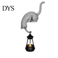 Vintage Style Animal Figurine 3D Printed Hanging Cat with Lantern Shelf Decor, Cute Peeking Table Charming Interior Ornaments Edge Statue, Hook pilka