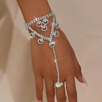 Super Flash Diamond Ring Bracelet French Light Luxury High-End Temperament Bracelet Ring Integrated Fashion Accessories brown