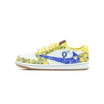 Travis Scott X Jordan Air Jordan 1 Vintage Basketball Shoes Unisex Low Top Blue Yellow DZ4137-700(Team-2.0)-Random packaging bags 35.5 white