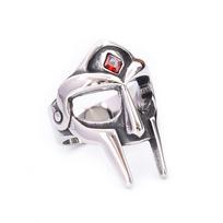Punk Vintage nerūdijančio plieno MF DOOM kaukės žiedai su raudonu akmeniu, mados pirštų papuošalai vyrams ir moterims, vakarėlių amuletų papuošalų dovanos 8 white