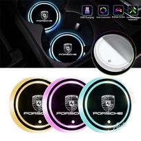 2Pcs LED Luminous Car Water Cup Coaster Holder 7 Colorful USB Charging For Porsche Boxster Cayman Cayenne 911 718 Macan Panamera CVH1 white