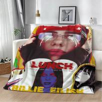 Album E-EilishS Music Singer B-Billier-S Flannel Blanket Soft Throw Blanket Art For Home Decor Bedroom Bed Sofa Picnic Fan Gifts 75x90cm gray