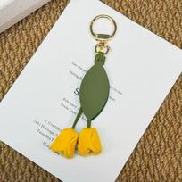 Portable Sweet Tulip Bag Pendant Pu Leather Korean Style Car Key Chains Bag Match Dopamine Floral Lanyard Lady Bag Accessories geltona