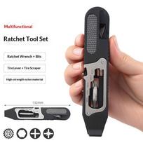 Bicycle Wrench Set High Strength Multifunctional Portable Bicycle Tire Levers Ratchet Wrench Kit Bike Tire Prying Rod black