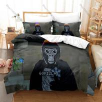 Gorilla Tag VR Parkour Game Funny Monke Gorilla Character HD Print Bedding Set Duvet Cover + 2 Pillowcases Polyester 135x200cm black
