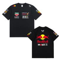 Red Bull Vyrų Moterų F1 Lenktynių Komandos Marškinėliai, Vasariniai Trumpomis Rankovėmis Medvilniniai Marškinėliai, Priekinė Galinė Spausdinimo Laisvi Atsitiktiniai Sportiniai Viršutiniai Drabužiai, Daugiaspalviai XS juoda