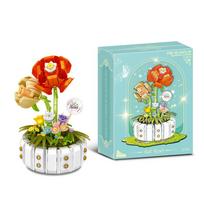 536PCS Rose Potted Building Blocks Eternal Flower Plant Bouquet Assembly Bricks Creative Ornament Children Toys Holiday Gifts blue