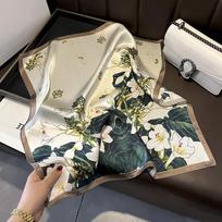 Natural Real Silk Scarf Women Shawl Bandana Square Scarves  Kerchief Mulberry Spring Fashion Luxury High Quality Hijab 53x53cm gray