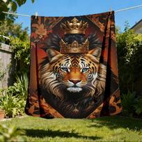 1 vnt. Karališko tigro karūnos rašto lauko antklodė, lengvas poliesteris, 80x120cm brown