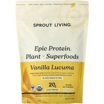 Sprout Living, „Epic Protein®“, augalinis + supermaisto produktas, vanilės ir lucumos skonio, 454 g