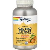 Solaray, Kalcio-magnio citratas su vitaminais D3 ir K2, natūralus apelsinas, 90 kramtomųjų tablečių