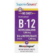 Superior Source, Aktyvuotas vitaminas B-12, metilkobalaminas, vitaminas B-6 (P-5-P) ir metilfolatas, 60 greitai tirpstančių „MicroLingual®“ tablečių