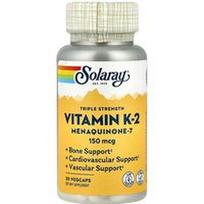 Solaray, Trigubo stiprumo vitaminas K-2 menachinonas-7, 150 mcg, 30 daržovių kapsulių