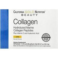 California Gold Nutrition, Jūriniai kolageno peptidai plius vitaminas C ir hialurono rūgštis, citrina, 30 pakelių, po 0,19 uncijos (5,38 g)