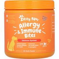 Zesty Paws, Alergijos ir imuniniai įkandimai, bet kokio amžiaus šunims, žemės riešutų sviestas, 90 minkštų kramtomųjų, 11.1 uncijos (315 g)