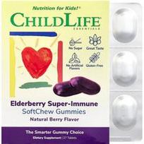ChildLife Essentials, Vaikams, Šeivamedžio uogų superimuniniai minkšti kramtomieji guminukai, natūralios uogos, 27 tabletės