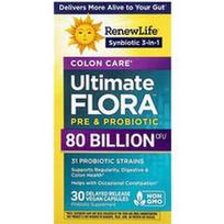 Renew Life, „Colon Care Ultimate Flora™“ prebiotikas ir probiotikas, 30 pailginto atpalaidavimo veganiškų kapsulių