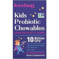 LoveBug Probiotics, Vaikiški probiotikai, 4+ metai, uogos, 10 milijardų KSV, 30 kramtomųjų tablečių