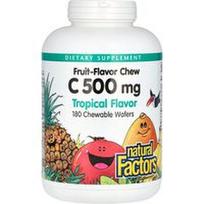 Natural Factors, Kramtomos tabletės su vitaminu C, vaisių skonio, tropinės, 500 mg, 180 kramtomųjų vaflių