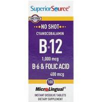 Superior Source, Cianokobalaminas B-12, B-6 ir folio rūgštis, 100 MicroLingual® greitai tirpstančių tablečių
